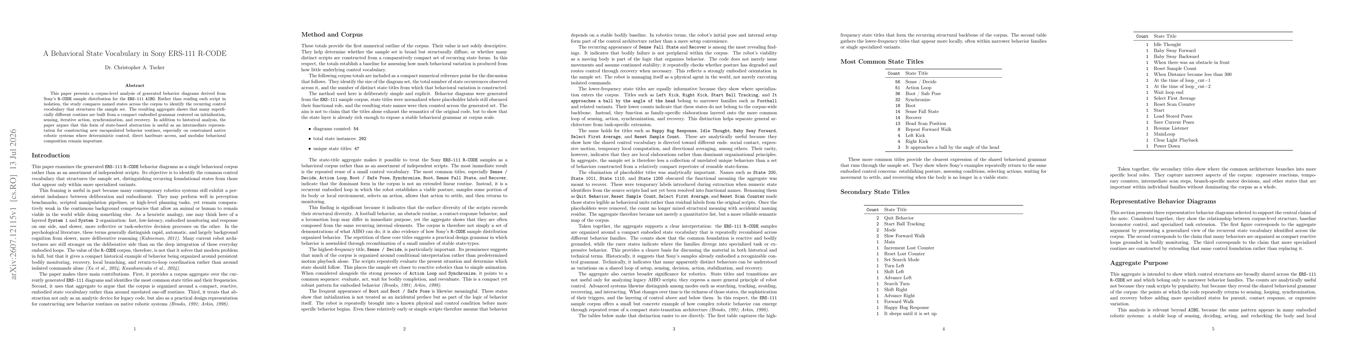 Thumbnail for A Behavioral State Vocabulary in Sony ERS-111 R-CODE