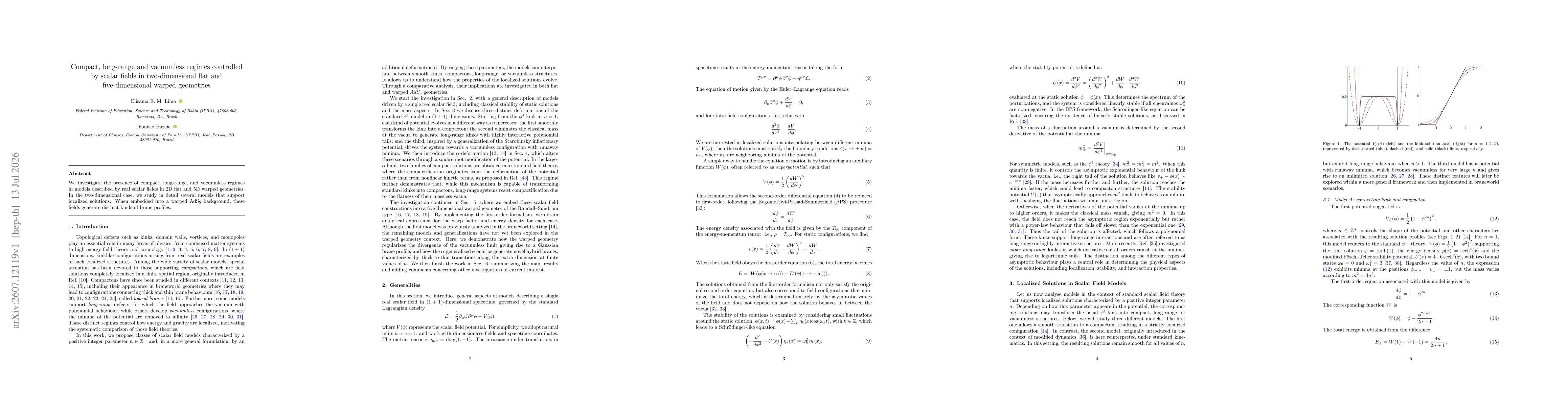 Thumbnail for Compact, long-range and vacuumless regimes controlled by scalar fields in two-dimensional flat and five-dimensional warped geometries