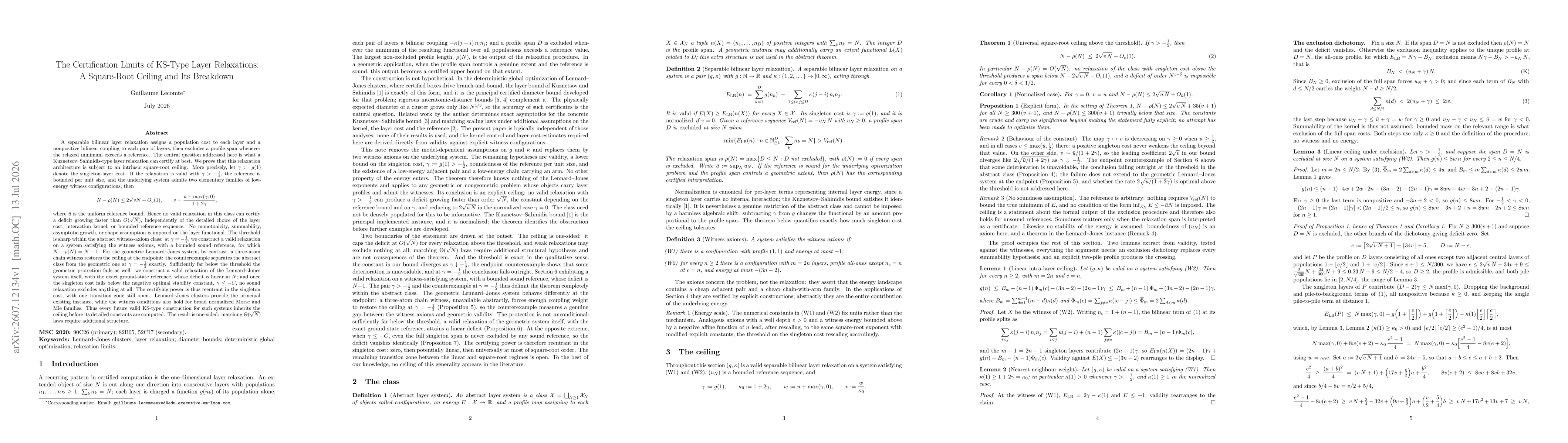 Thumbnail for The Certification Limits of KS-Type Layer Relaxations: A Square-Root Ceiling and Its Breakdown