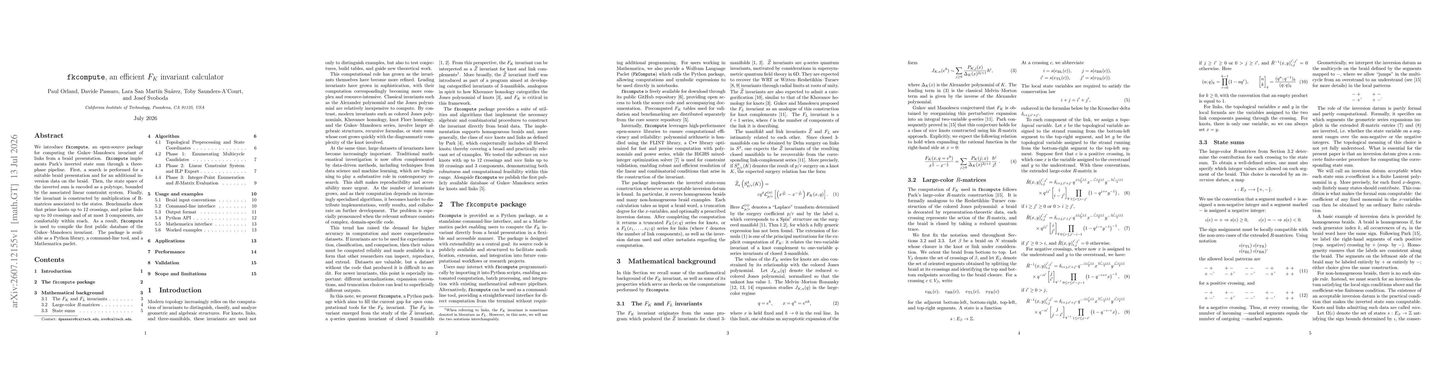 Thumbnail for fkcompute: an efficient $F_K$ invariant calculator