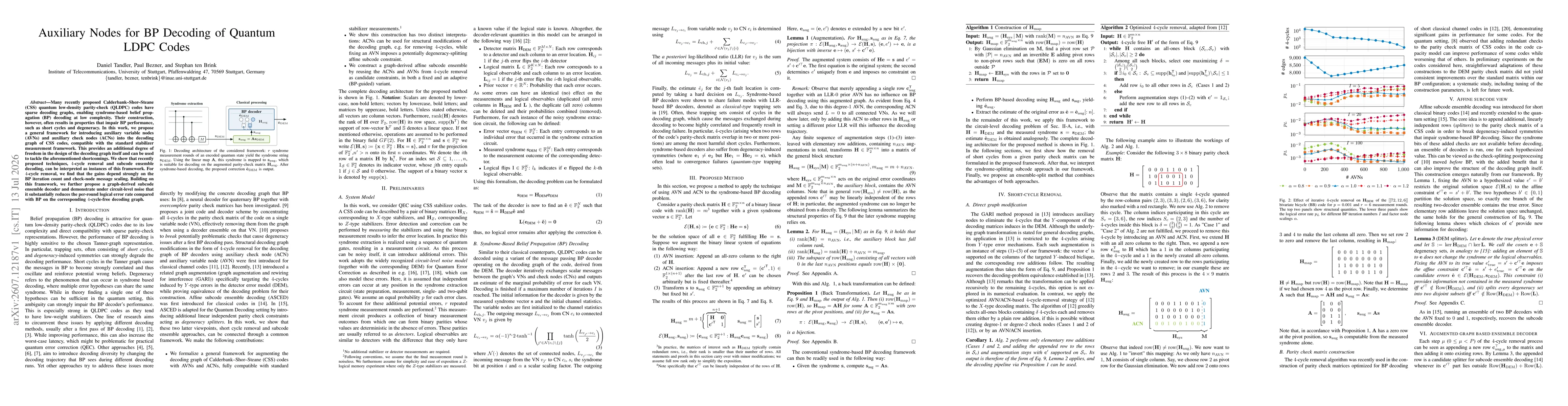 Thumbnail for Auxiliary Nodes for BP Decoding of Quantum LDPC Codes