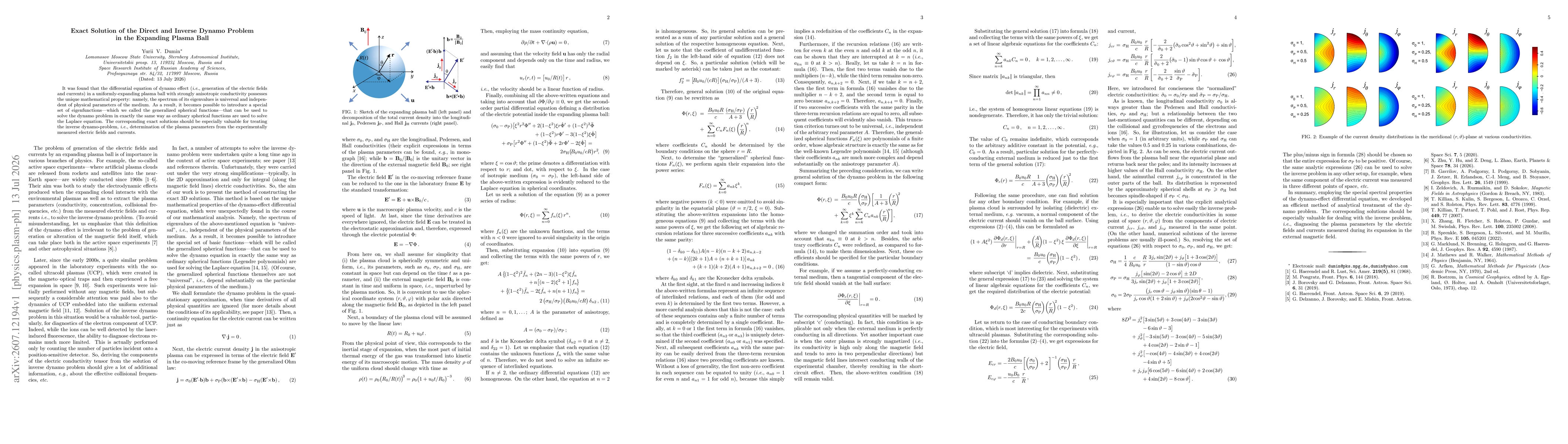 Thumbnail for Exact Solution of the Direct and Inverse Dynamo Problem in the Expanding Plasma Ball