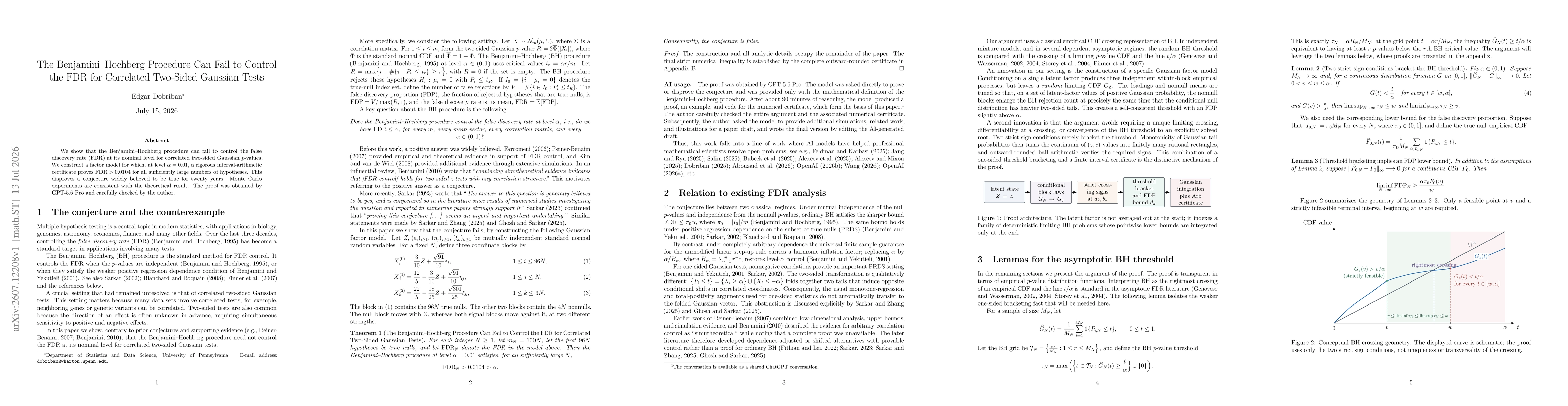 Thumbnail for The Benjamini--Hochberg Procedure Can Fail to Control the FDR for Correlated Two-Sided Gaussian Tests