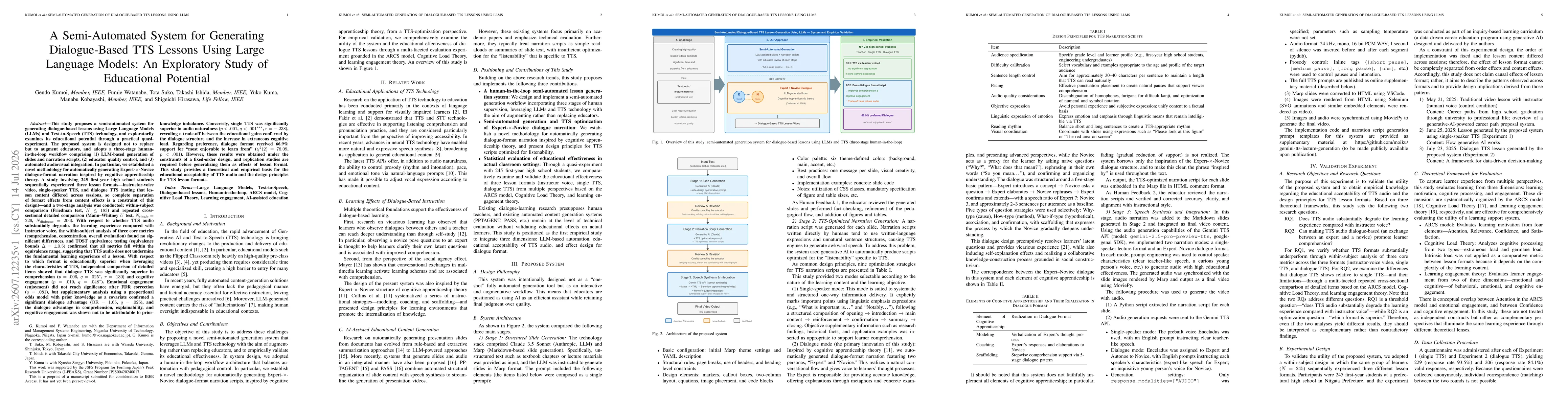 Thumbnail for A Semi-Automated System for Generating Dialogue-Based TTS Lessons Using Large Language Models: An Exploratory Study of Educational Potential
