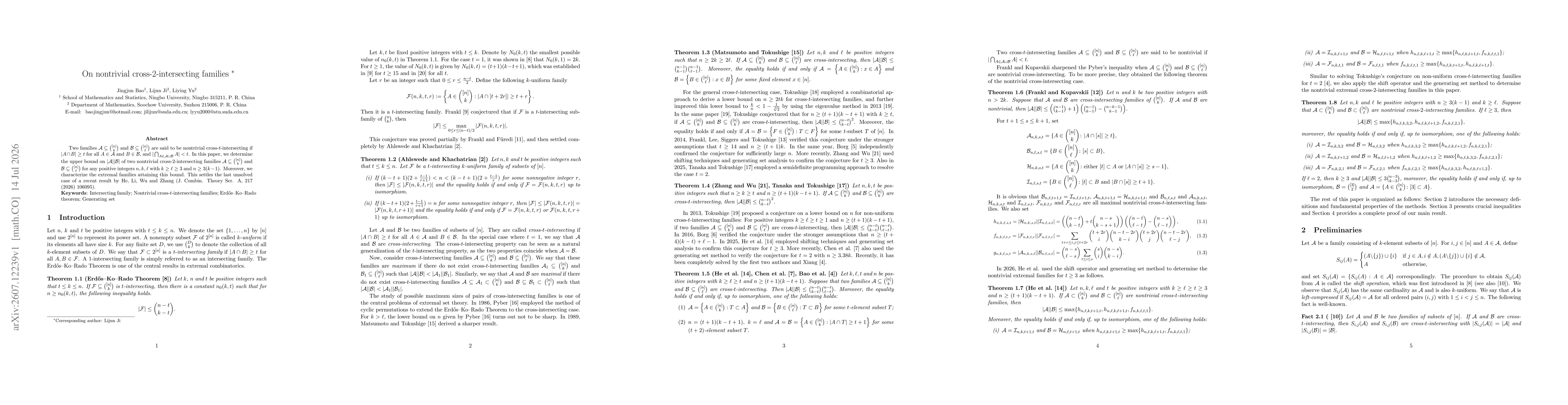 Thumbnail for On nontrivial cross-2-intersecting families