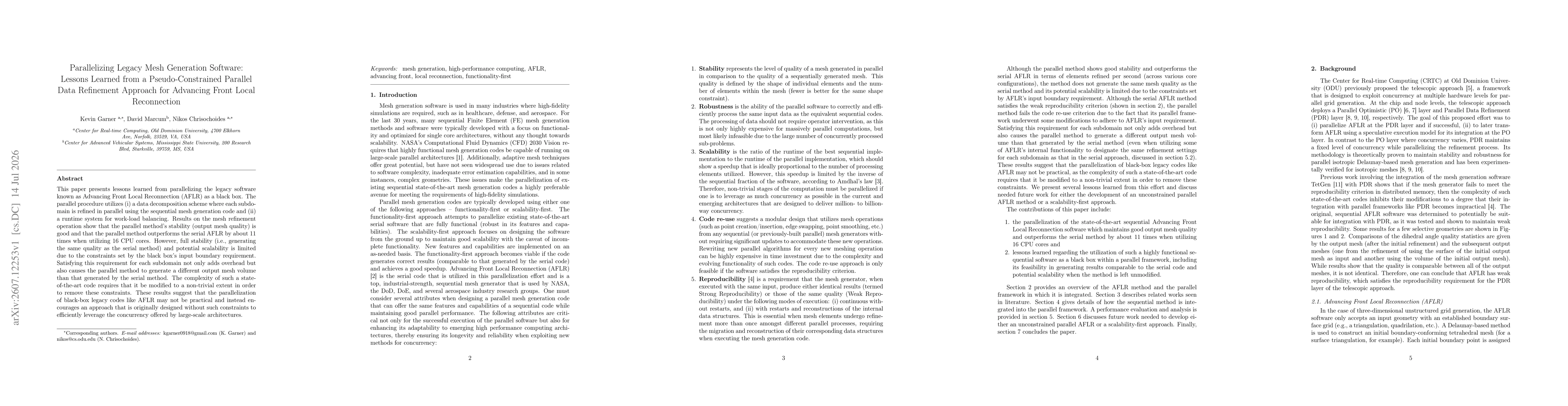 Thumbnail for Parallelizing Legacy Mesh Generation Software: Lessons Learned from a Pseudo-Constrained Parallel Data Refinement Approach for Advancing Front Local Reconnection