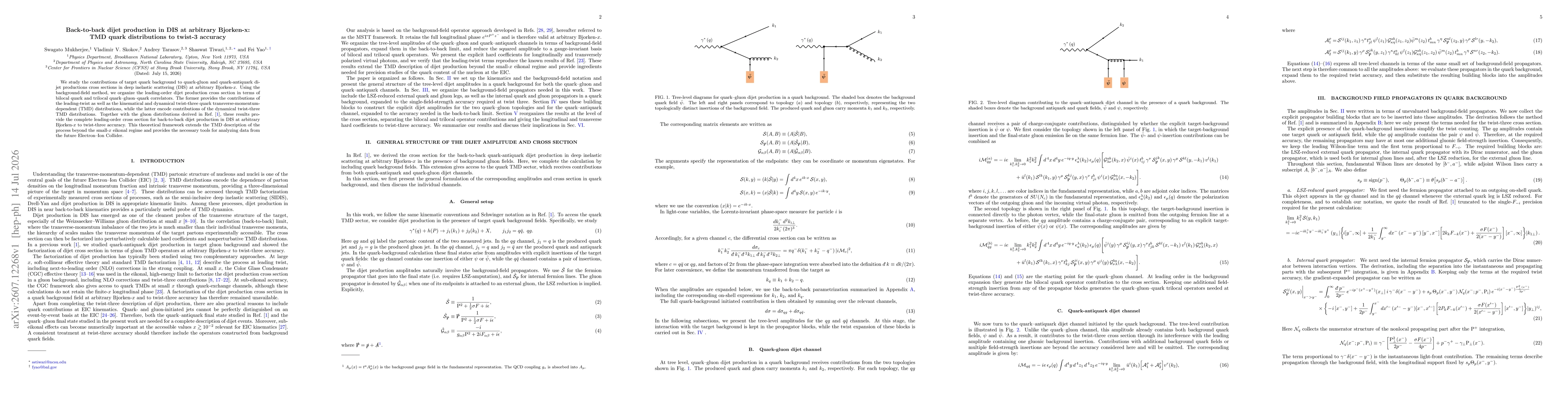 Thumbnail for Back-to-back dijet production in DIS at arbitrary Bjorken-x: TMD quark distributions to twist-3 accuracy