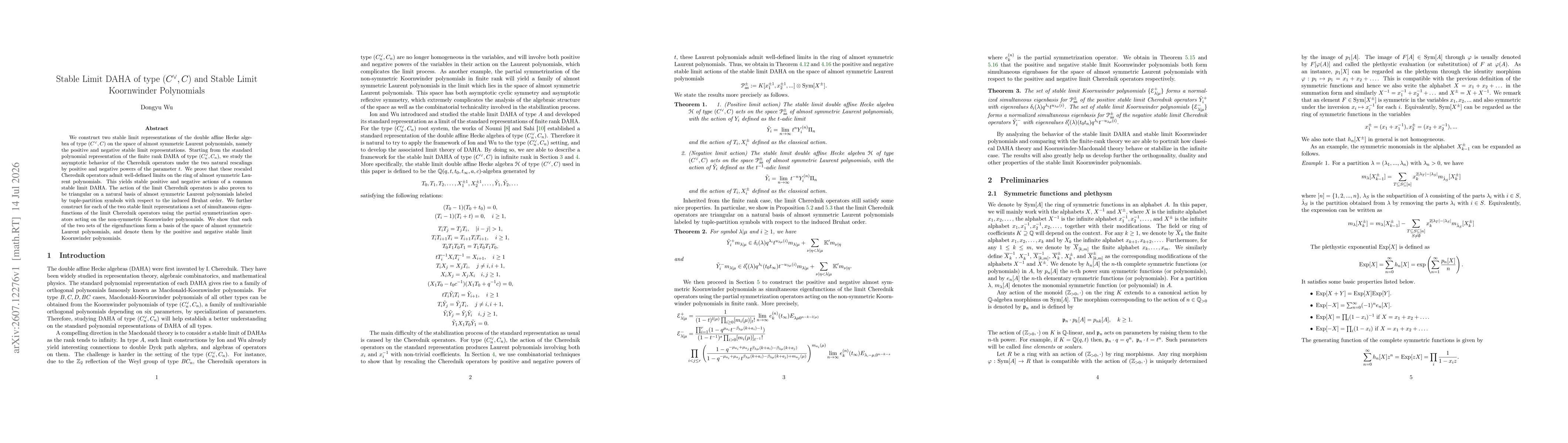Thumbnail for Stable Limit DAHA of type $(C^{\vee},C)$ and Stable Limit Koornwinder Polynomials