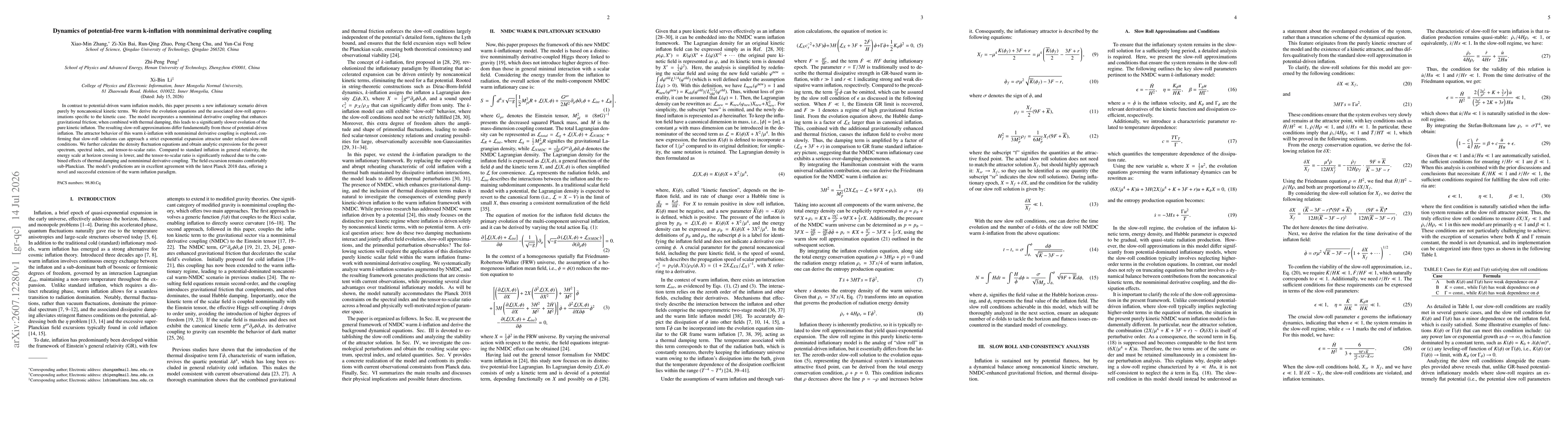 Thumbnail for Dynamics of potential-free warm $\mathbf{k}$-inflation with nonminimal derivative coupling