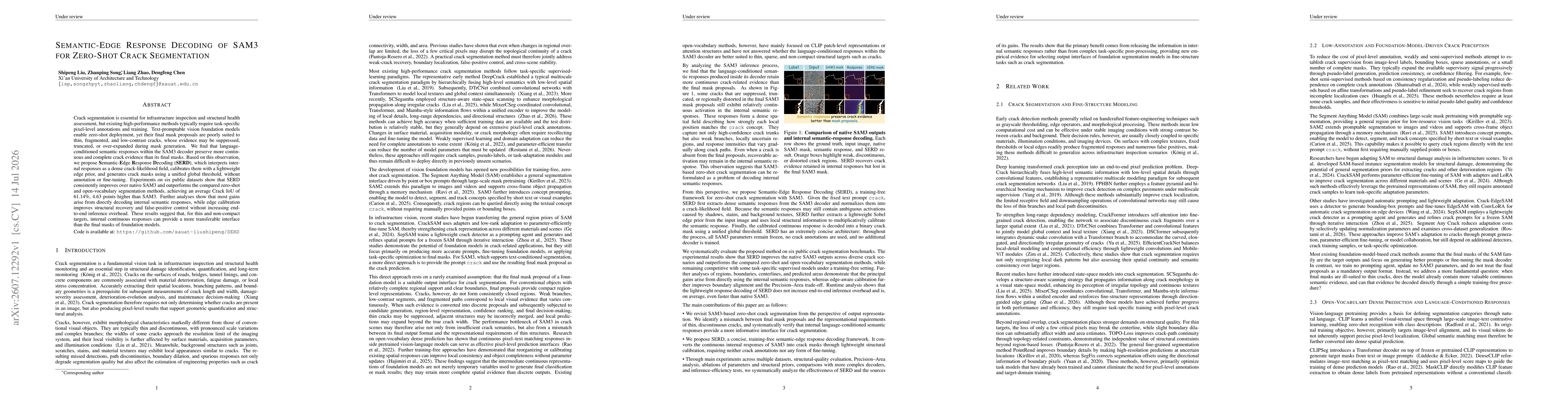 Thumbnail for Semantic-Edge Response Decoding of SAM3 for Zero-Shot Crack Segmentation