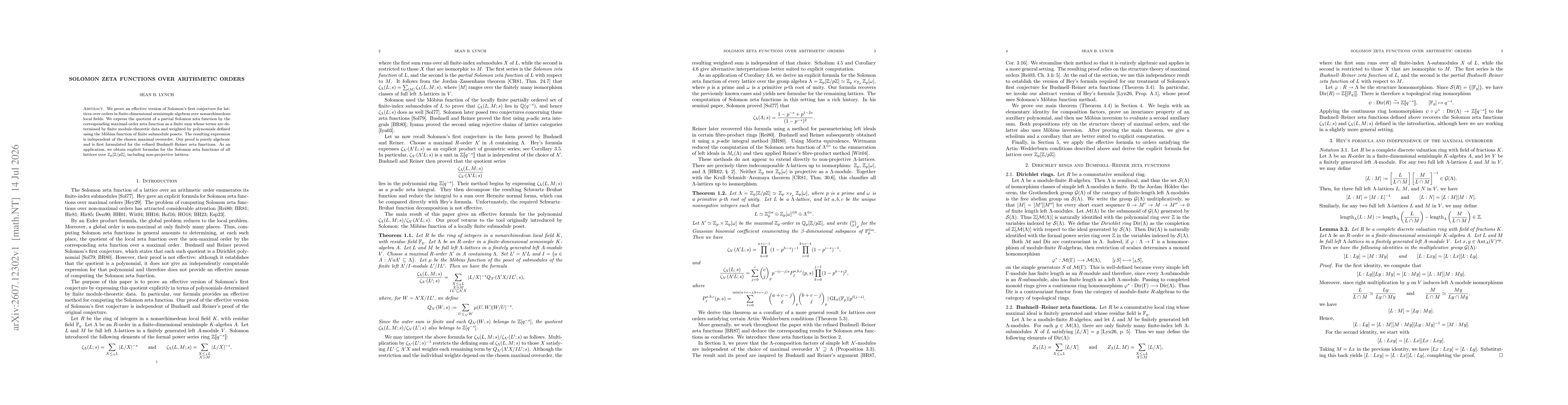 Thumbnail for Solomon zeta functions over arithmetic orders