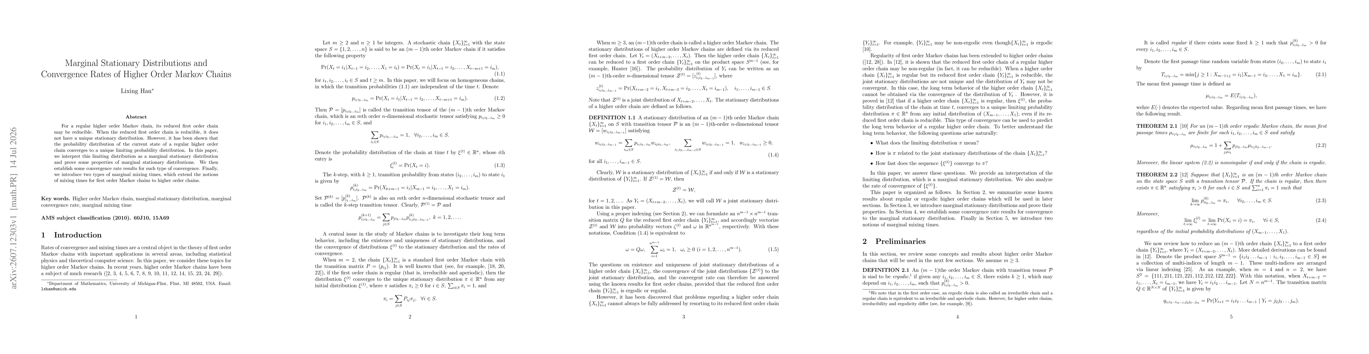 Thumbnail for Marginal Stationary Distributions and Convergence Rates of Higher Order Markov Chains