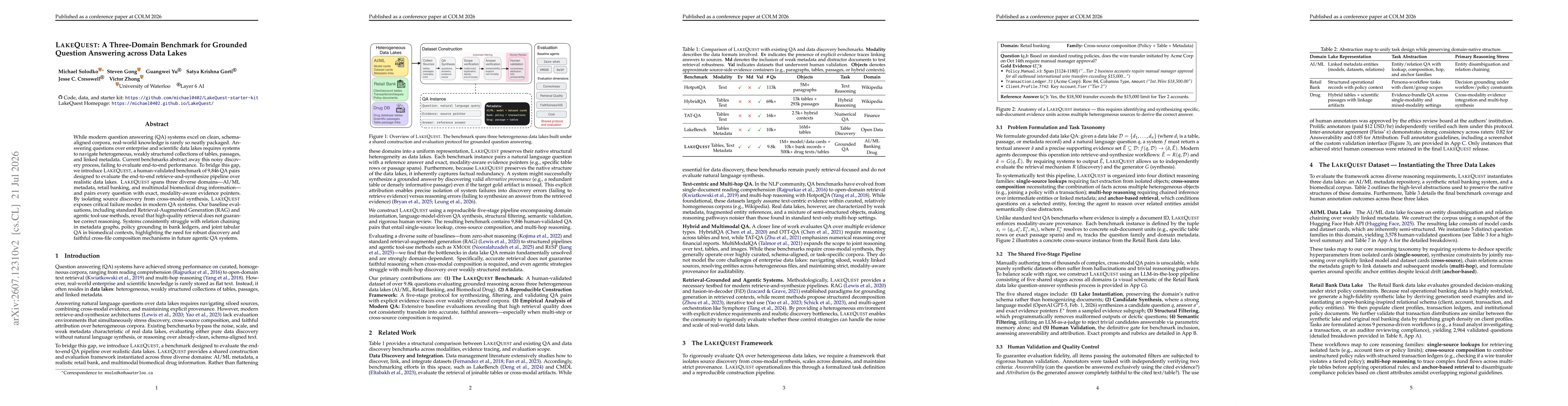 Thumbnail for LakeQuest: A Three-Domain Benchmark for Grounded Question Answering across Data Lakes