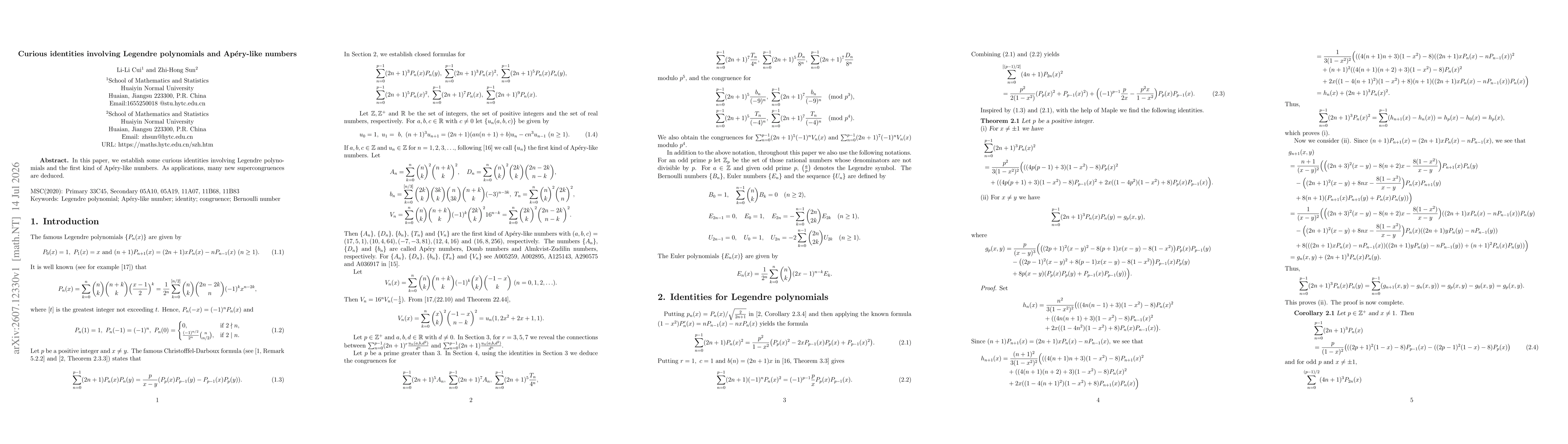Thumbnail for Curious identities involving Legendre polynomials and Apéry-like numbers