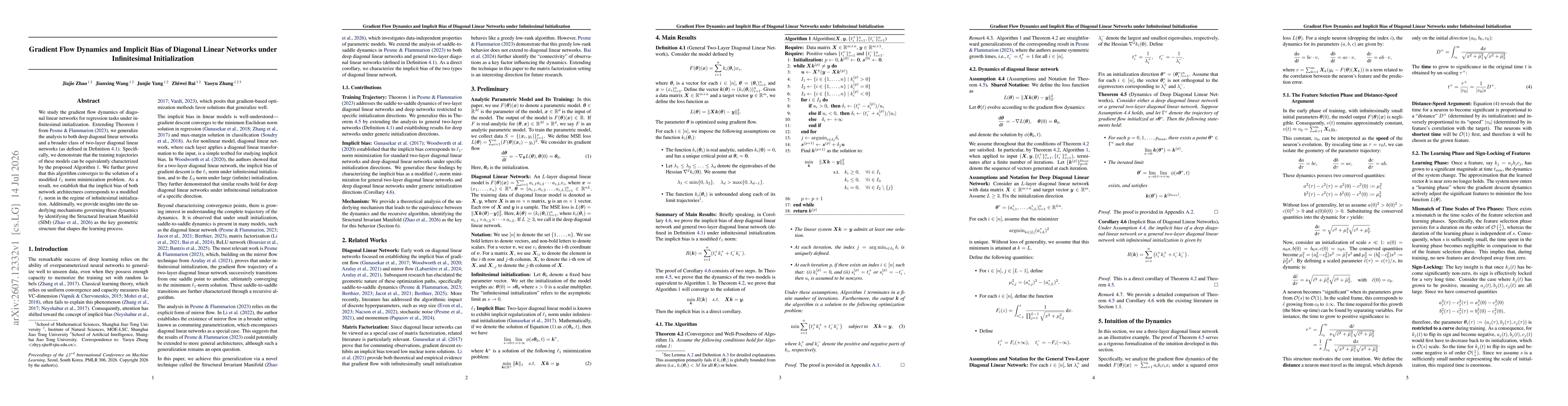 Thumbnail for Gradient Flow Dynamics and Implicit Bias of Diagonal Linear Networks under Infinitesimal Initialization