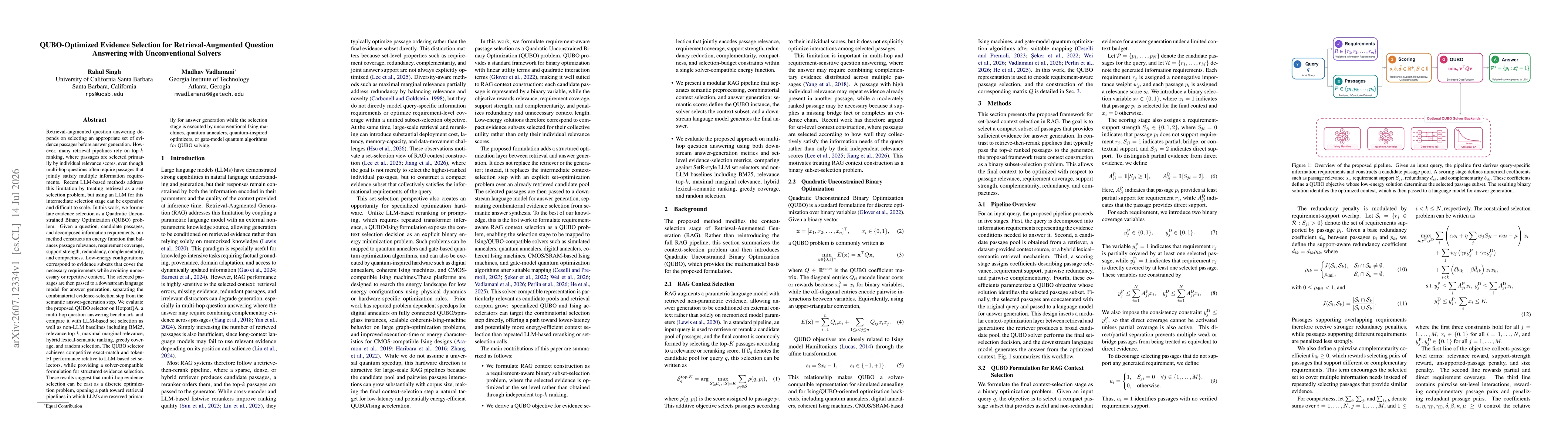Thumbnail for QUBO-Optimized Evidence Selection for Retrieval-Augmented Question Answering with Unconventional Solvers