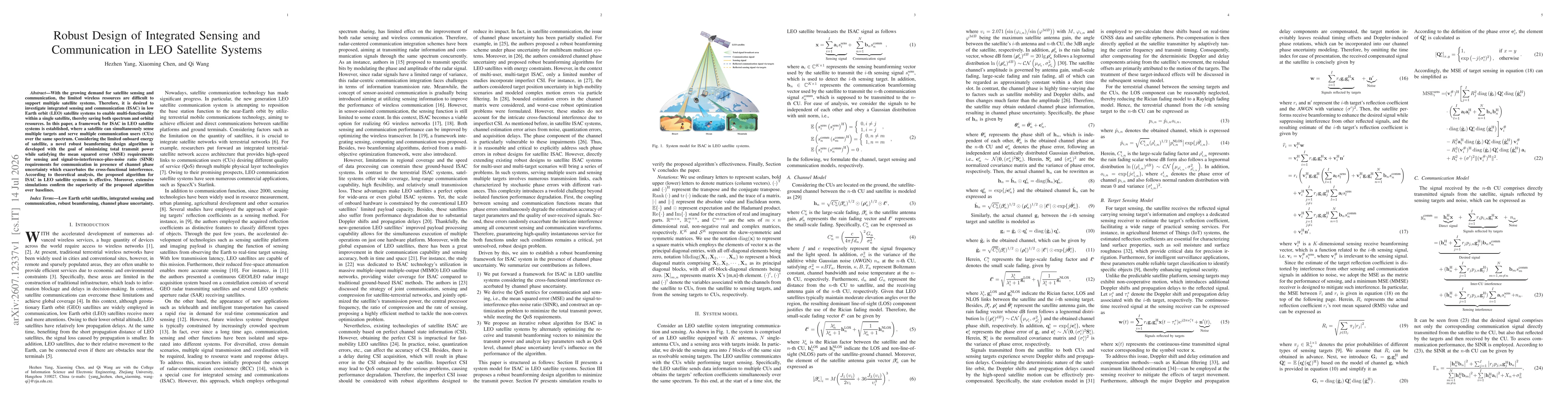 Thumbnail for Robust Design of Integrated Sensing and Communication in LEO Satellite Systems