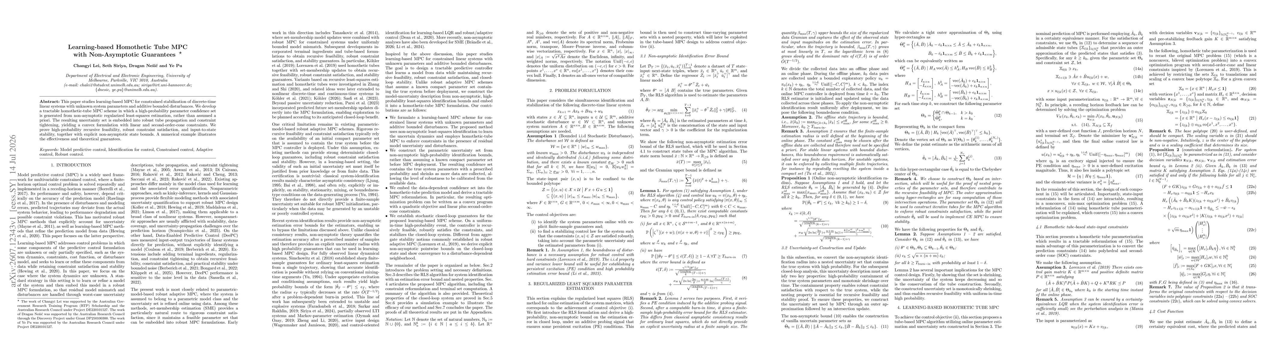 Thumbnail for Learning-based Homothetic Tube MPC with Non-Asymptotic Guarantees