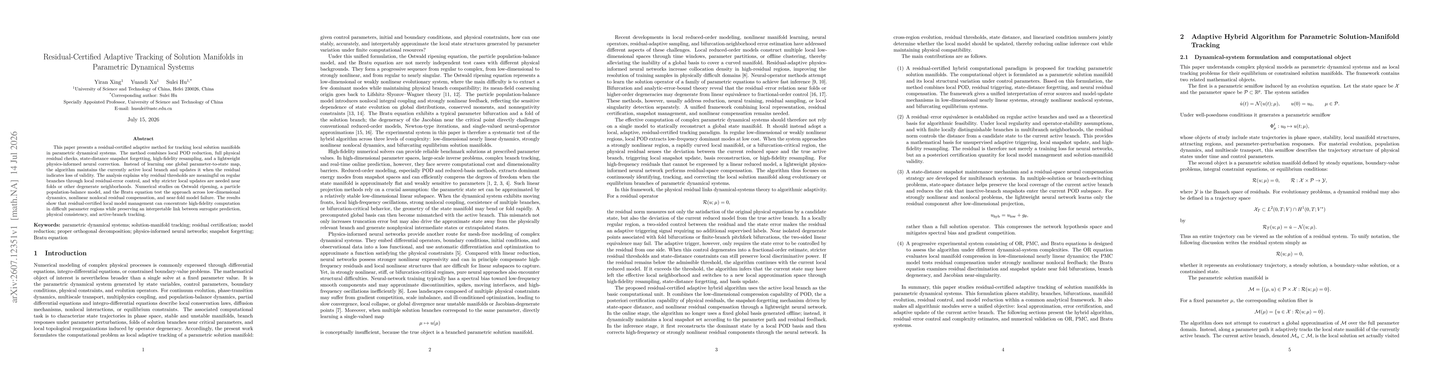 Thumbnail for Residual-Certified Adaptive Tracking of Solution Manifolds in Parametric Dynamical Systems