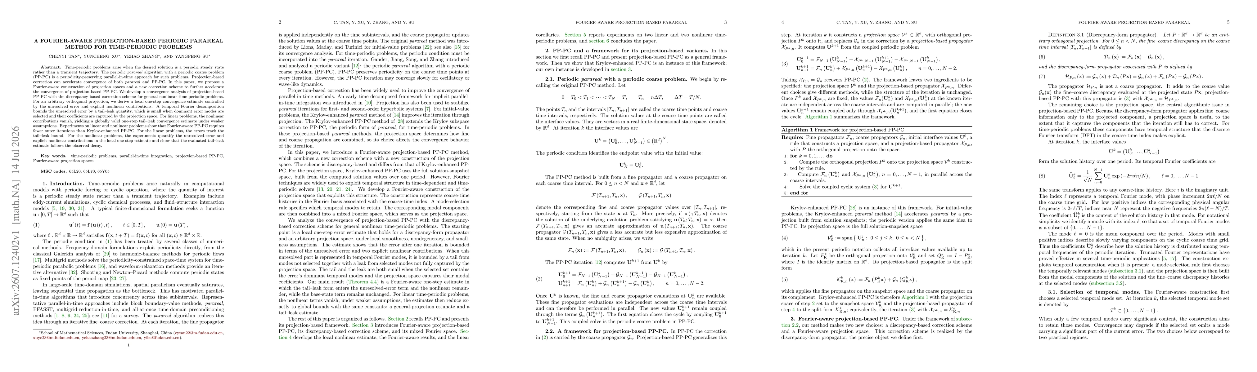 Thumbnail for A Fourier-Aware Projection-Based Periodic Parareal Method for Time-Periodic Problems