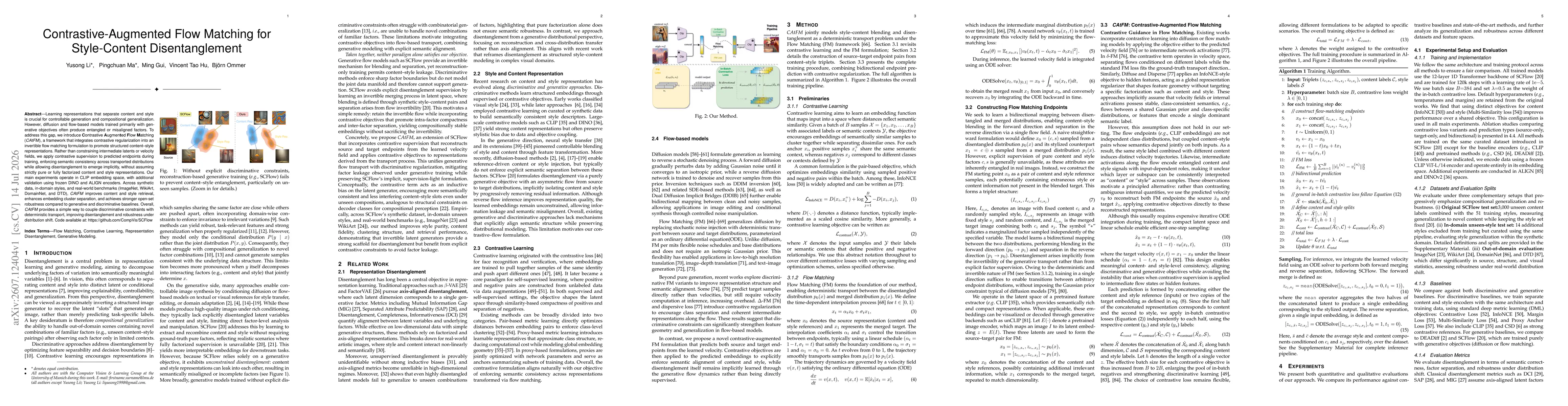 Thumbnail for Contrastive-Augmented Flow Matching for Style-Content Disentanglement
