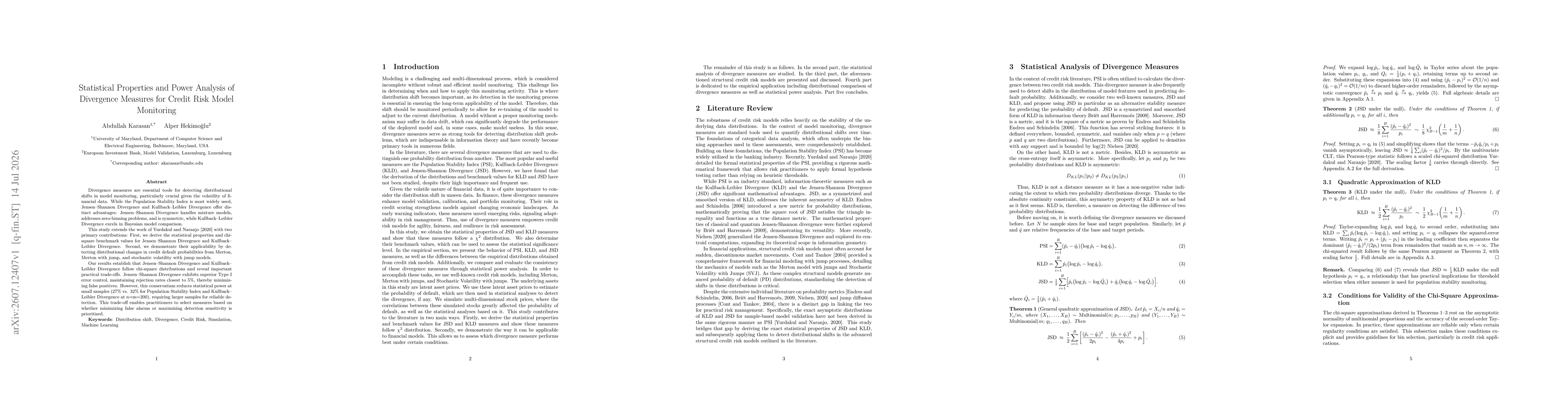 Thumbnail for Statistical Properties and Power Analysis of Divergence Measures for Credit Risk Model Monitoring