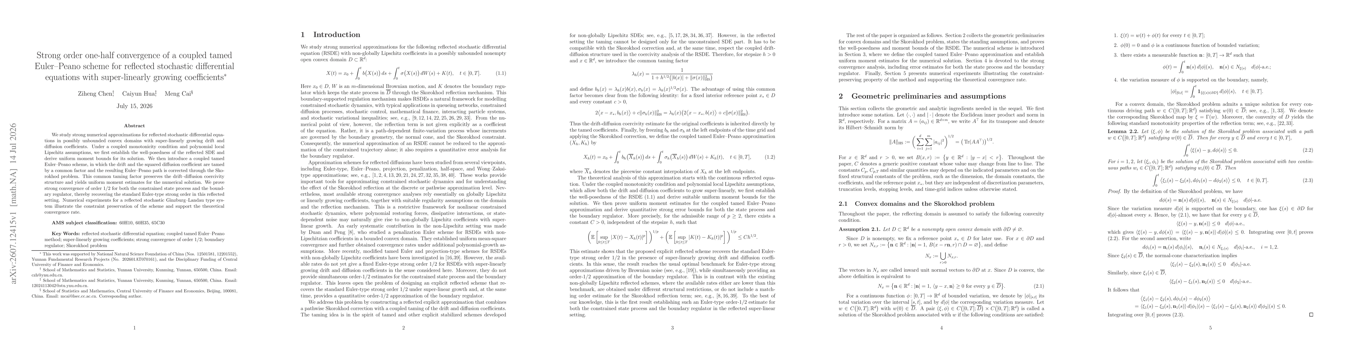 Thumbnail for Strong order one-half convergence of a coupled tamed Euler--Peano scheme for reflected stochastic differential equations with super-linearly growing coefficients