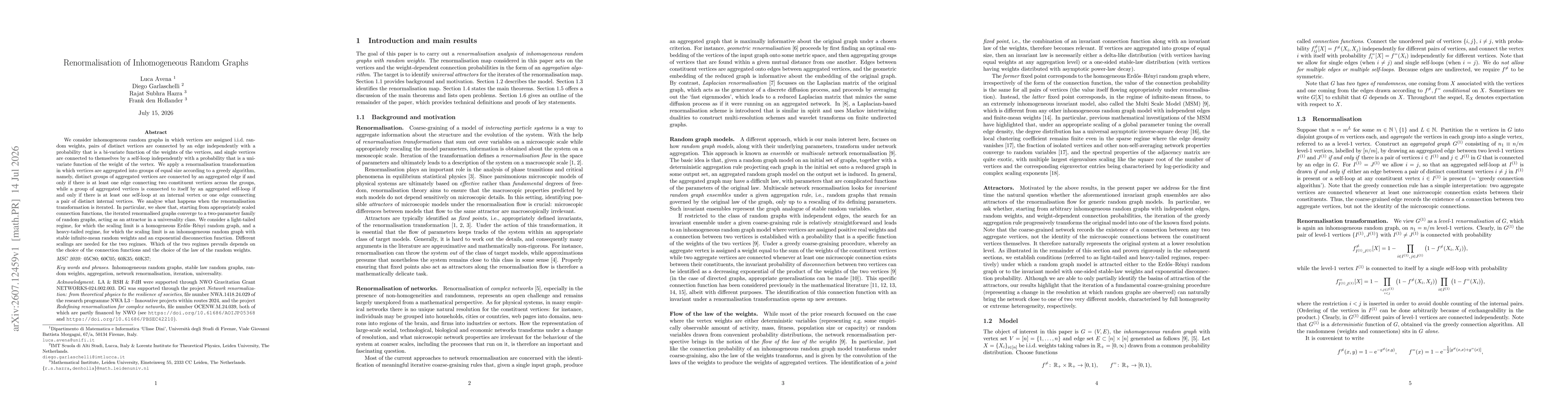 Thumbnail for Renormalisation of Inhomogeneous Random Graphs