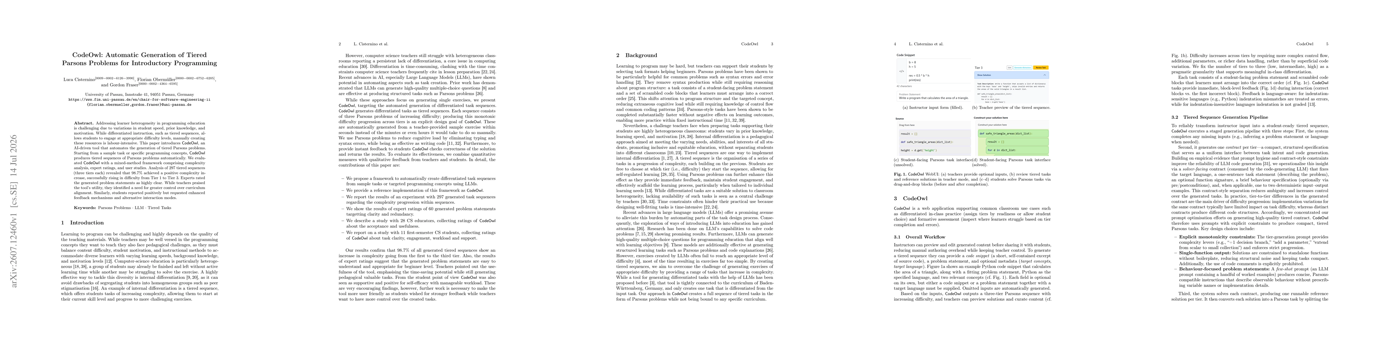 Thumbnail for CodeOwl: Automatic Generation of Tiered Parsons Problems for Introductory Programming