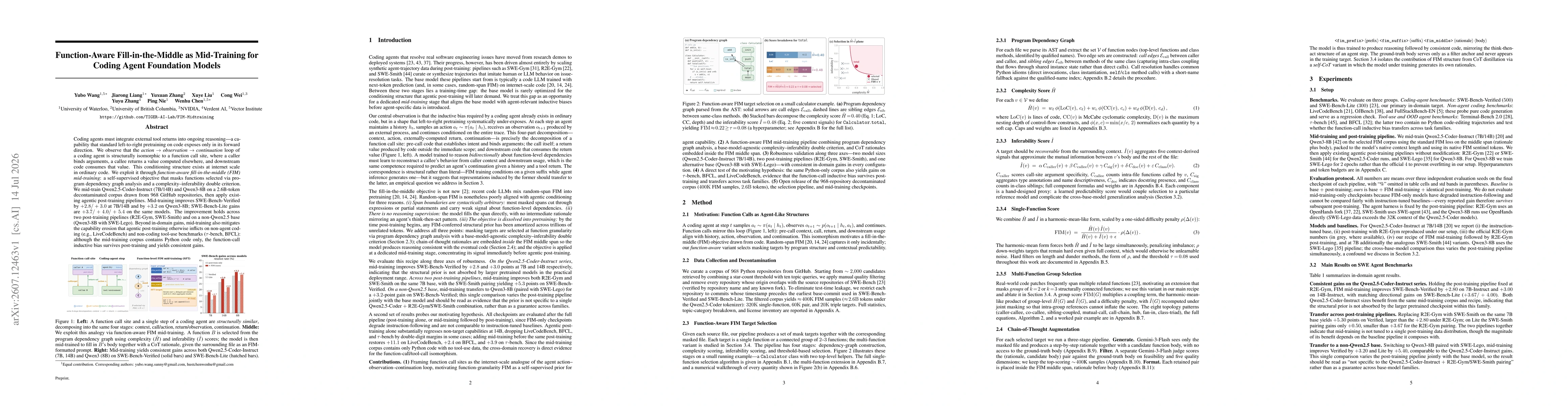 Thumbnail for Function-Aware Fill-in-the-Middle as Mid-Training for Coding Agent Foundation Models