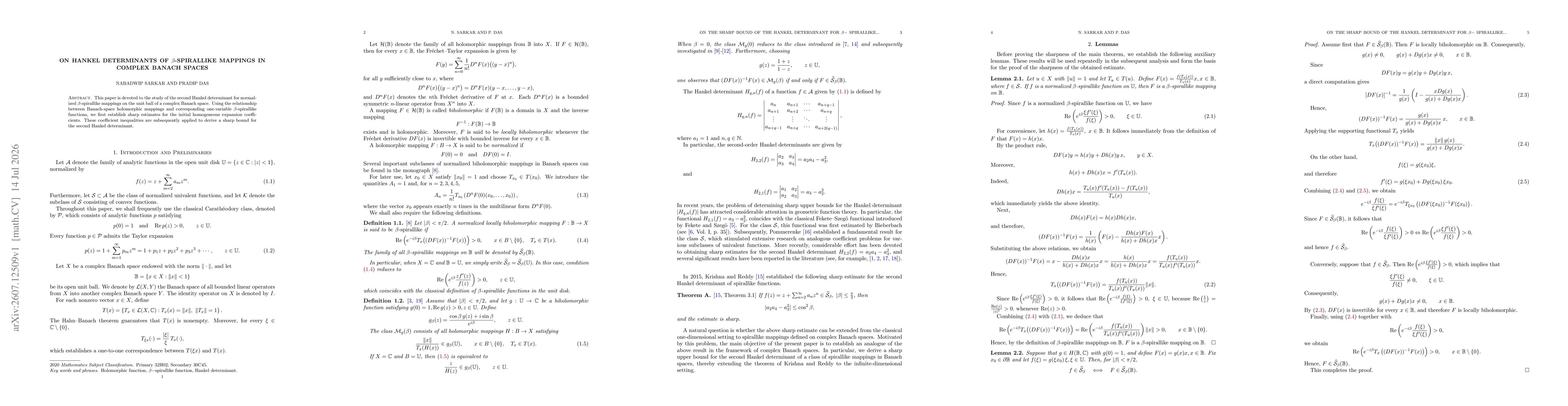 Thumbnail for On Hankel Determinants of $β$-Spirallike Mappings in Complex Banach Spaces