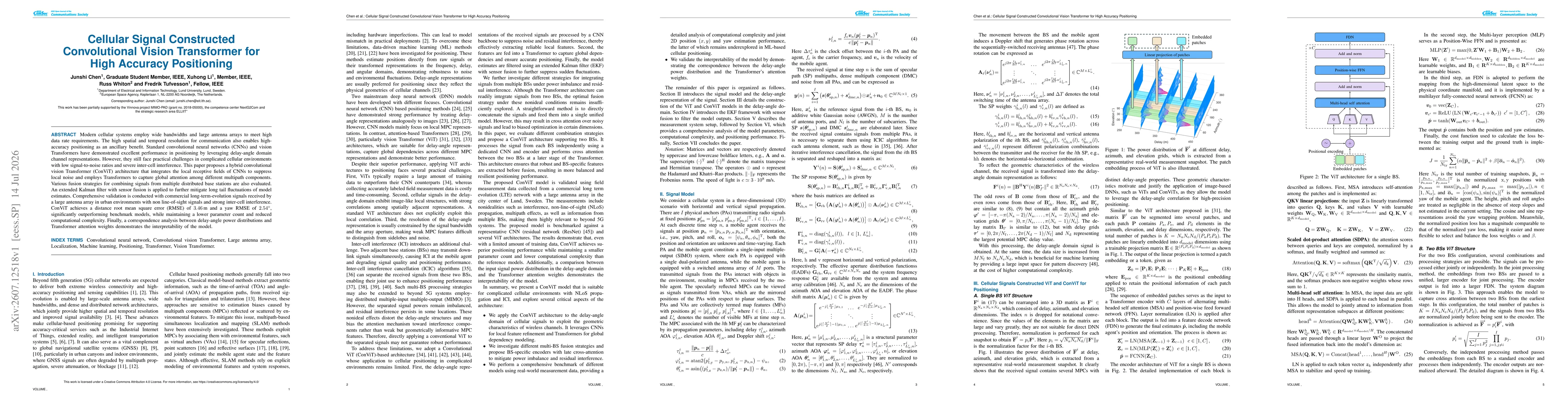 Thumbnail for Cellular Signal Constructed Convolutional Vision Transformer for High Accuracy Positioning