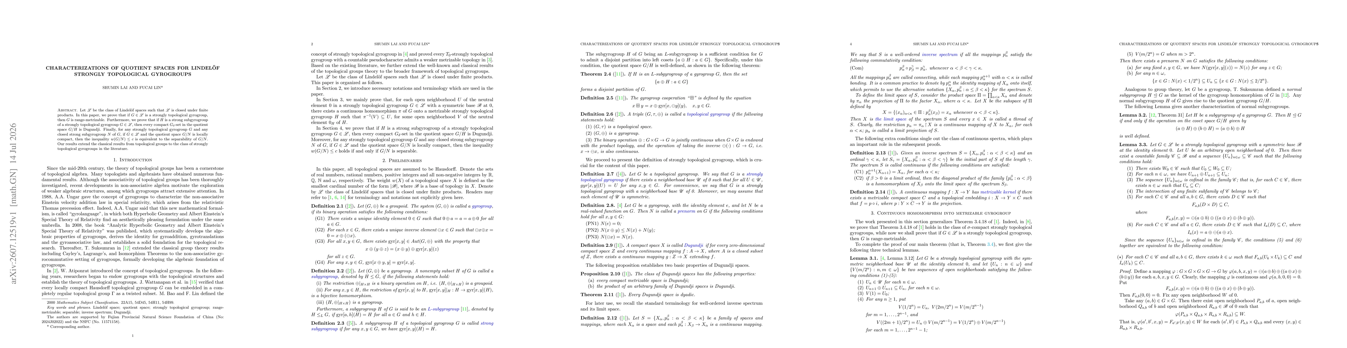 Thumbnail for Characterizations of quotient spaces for Lindelöf strongly topological gyrogroups