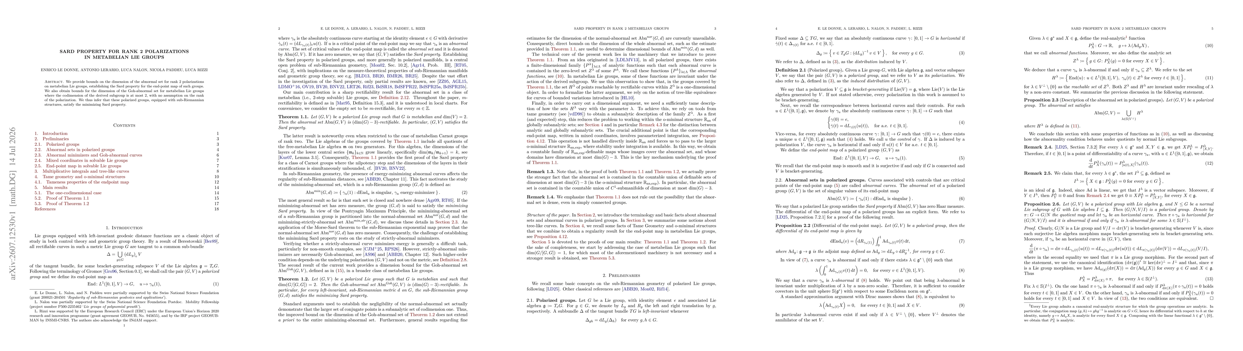 Thumbnail for Sard property for rank 2 polarizations in metabelian Lie groups