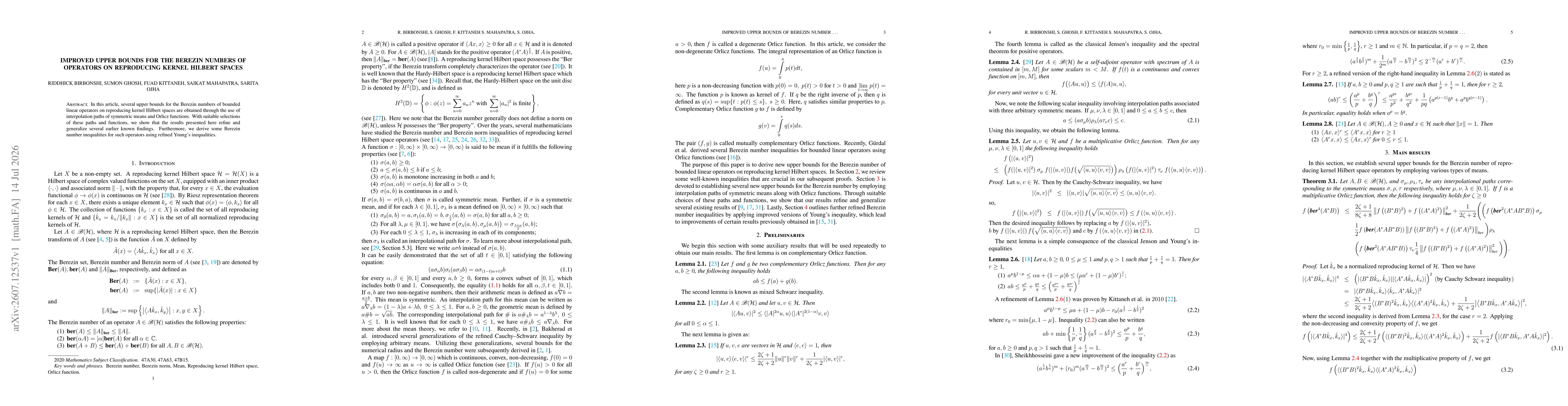 Thumbnail for Improved upper bounds for the Berezin numbers of operators on reproducing kernel Hilbert spaces