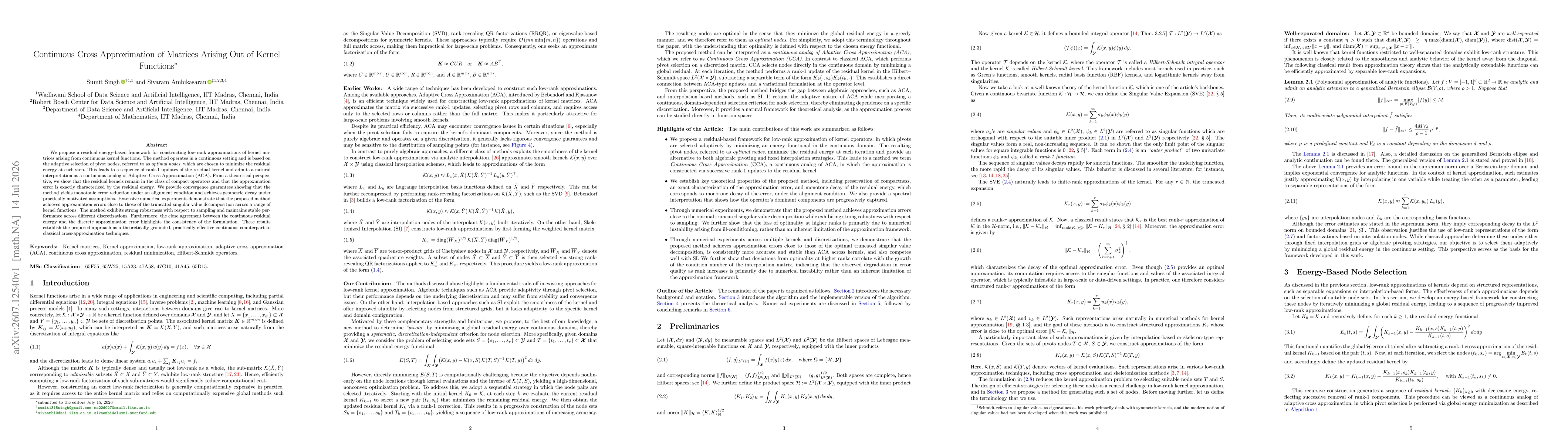Thumbnail for Continuous Cross Approximation of Matrices Arising Out of Kernel Functions