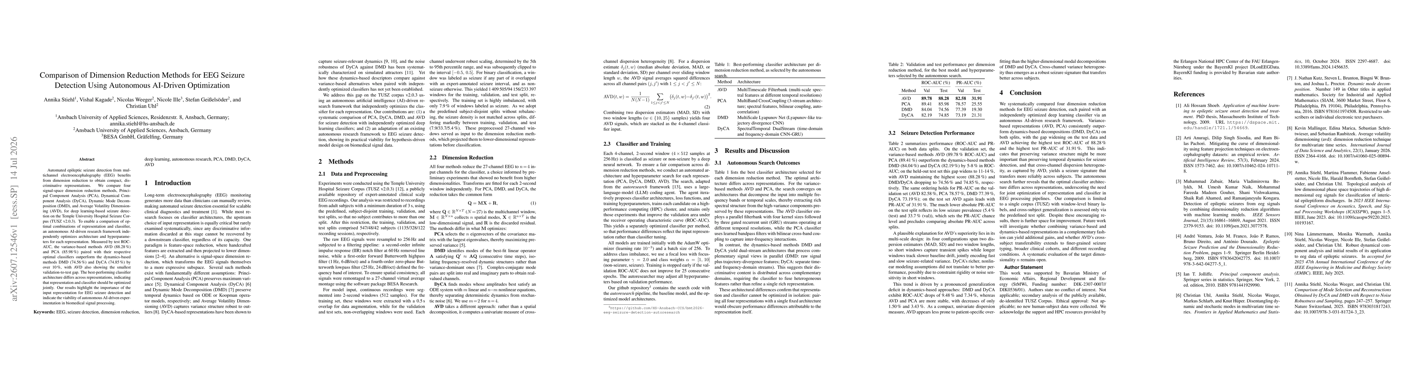 Thumbnail for Comparison of Dimension Reduction Methods for EEG Seizure Detection Using Autonomous AI-Driven Optimization