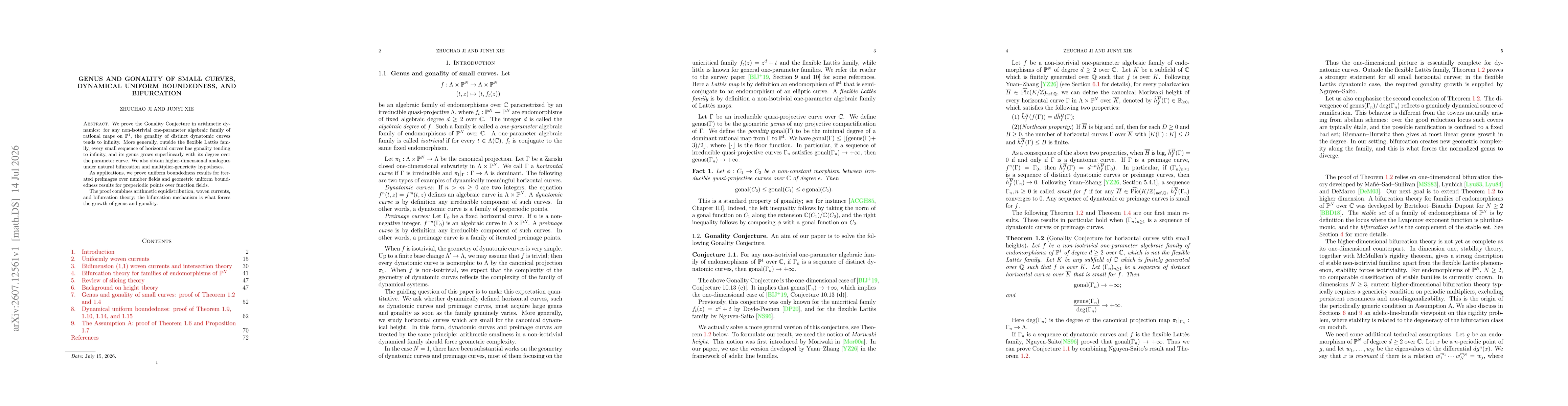 Thumbnail for Genus and Gonality of Small Curves, Dynamical Uniform Boundedness, and Bifurcation
