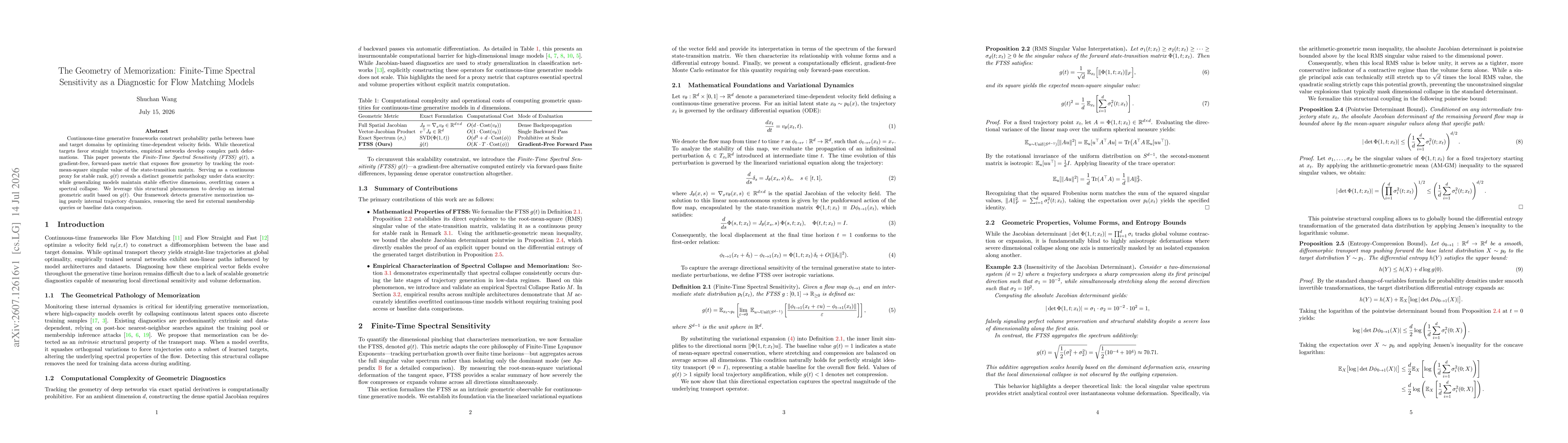Thumbnail for The Geometry of Memorization: Finite-Time Spectral Sensitivity as a Diagnostic for Flow Matching Models