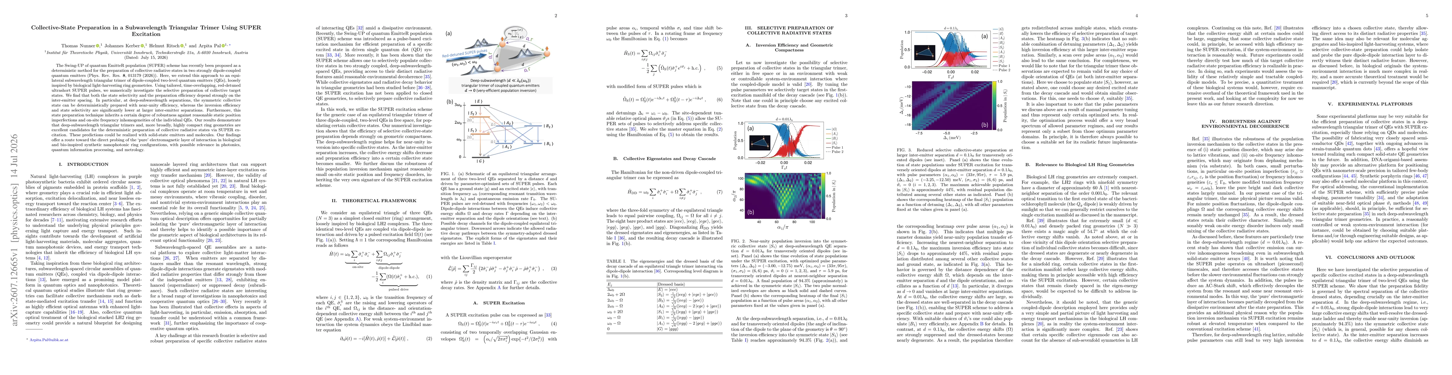 Thumbnail for Collective-State Preparation in a Subwavelength Triangular Trimer Using SUPER Excitation