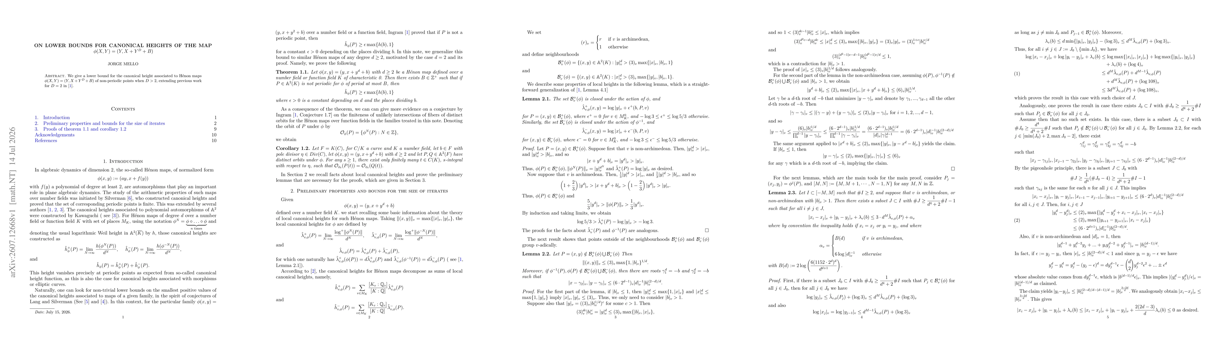 Thumbnail for On lower bounds for canonical heights of the map $φ(X,Y)=(Y,X+Y^D+b)$