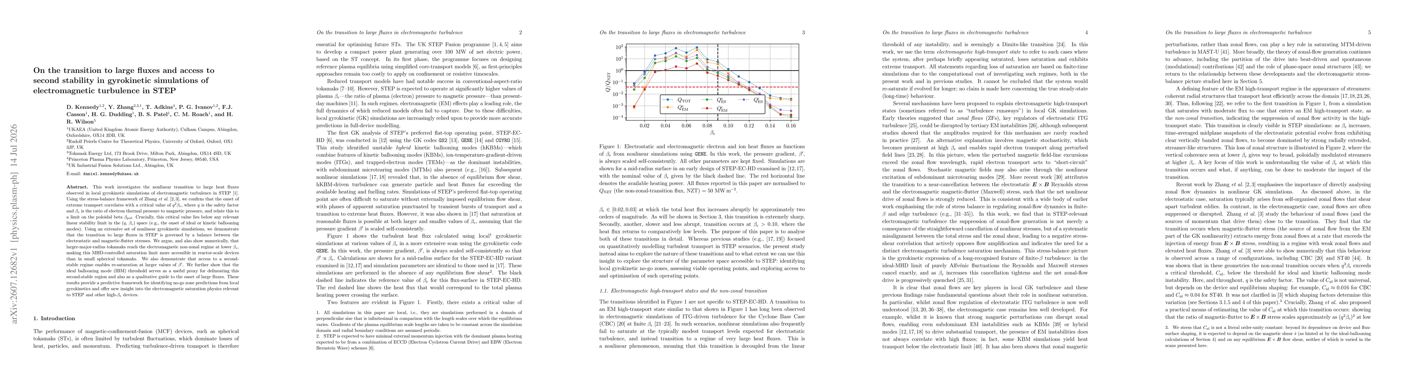 Thumbnail for On the transition to large fluxes and access to second stability in gyrokinetic simulations of electromagnetic turbulence in STEP