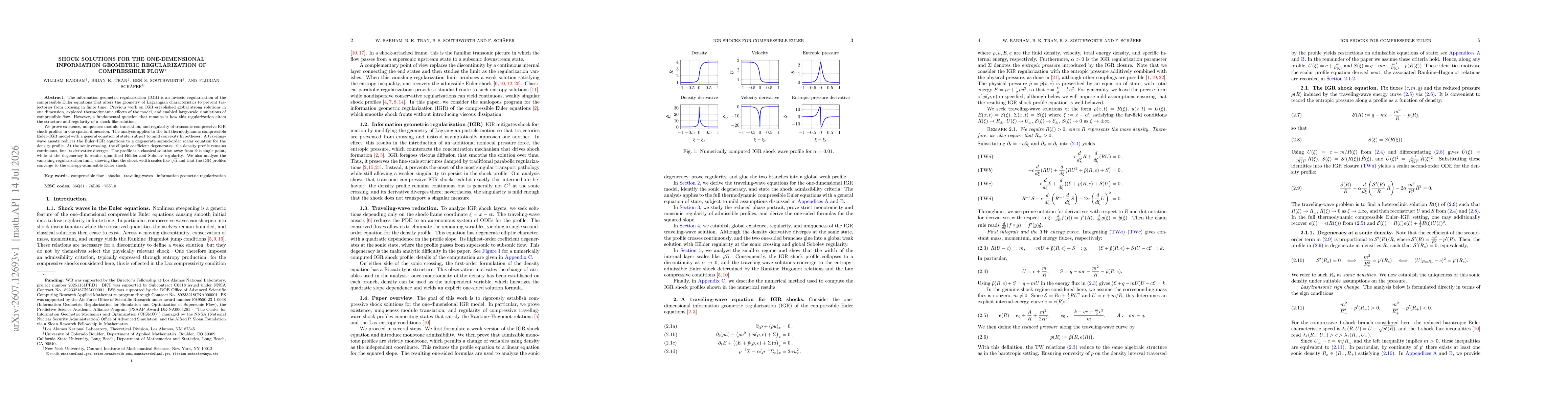 Thumbnail for Shock solutions for the one-dimensional information geometric regularization of compressible flow