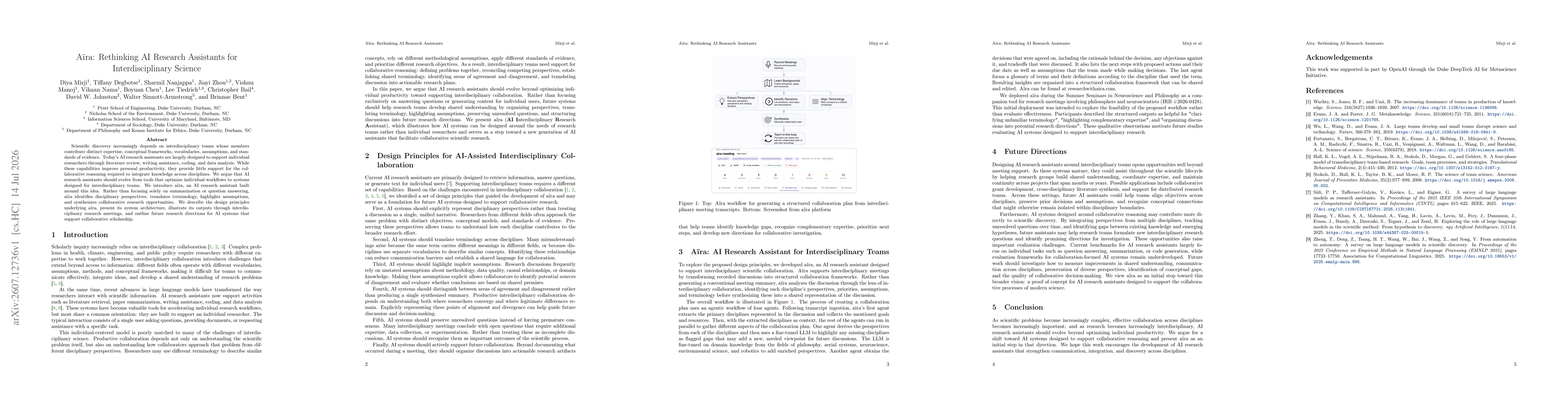 Thumbnail for Aïra: Rethinking AI Research Assistants for Interdisciplinary Science
