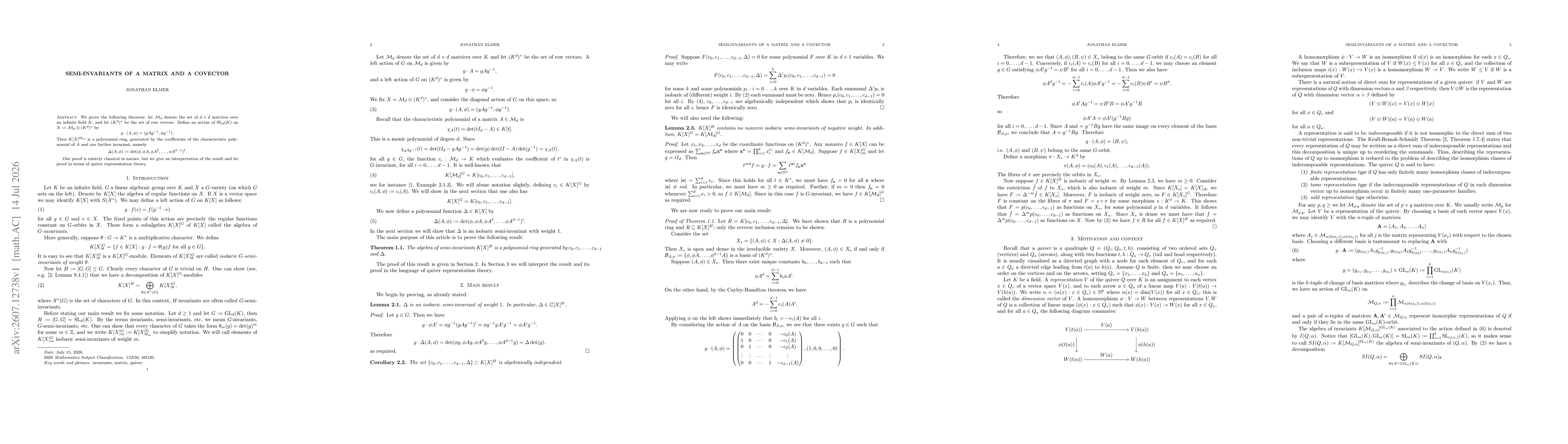 Thumbnail for Semi-Invariants of a Matrix and Covector