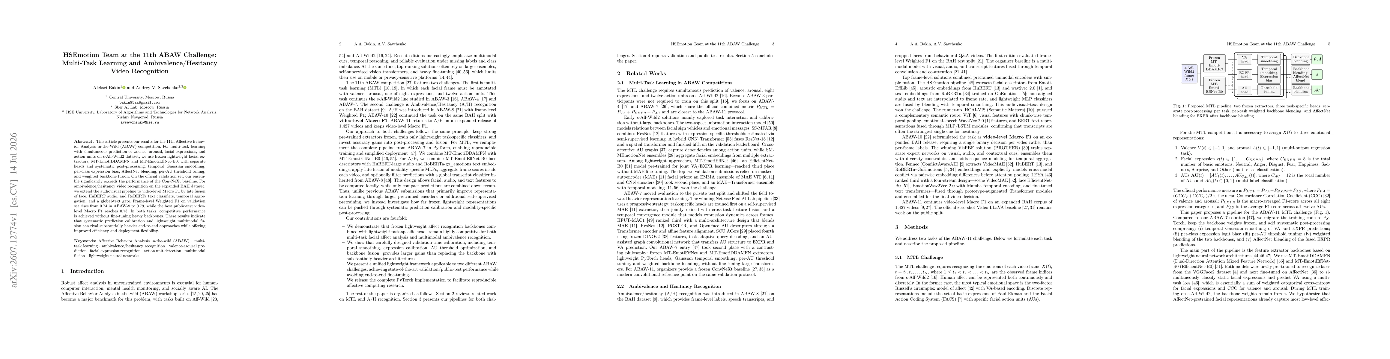 Thumbnail for HSEmotion Team at the 11th ABAW Challenge: Multi-Task Learning and Ambivalence/Hesitancy Video Recognition