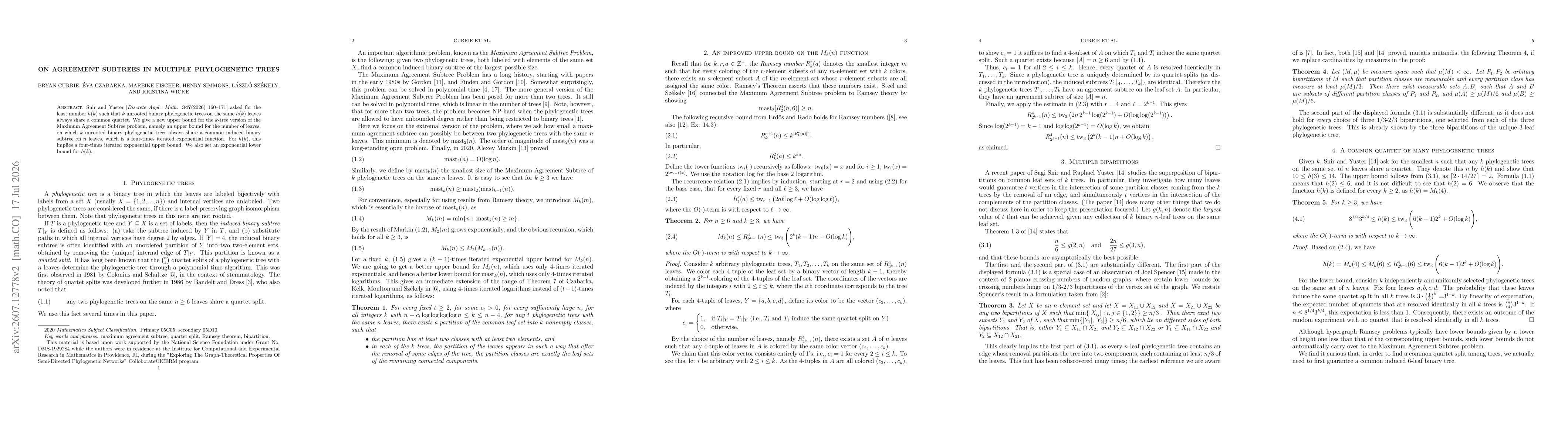 Thumbnail for On Agreement Subtrees in Multiple Pylogenetic Trees