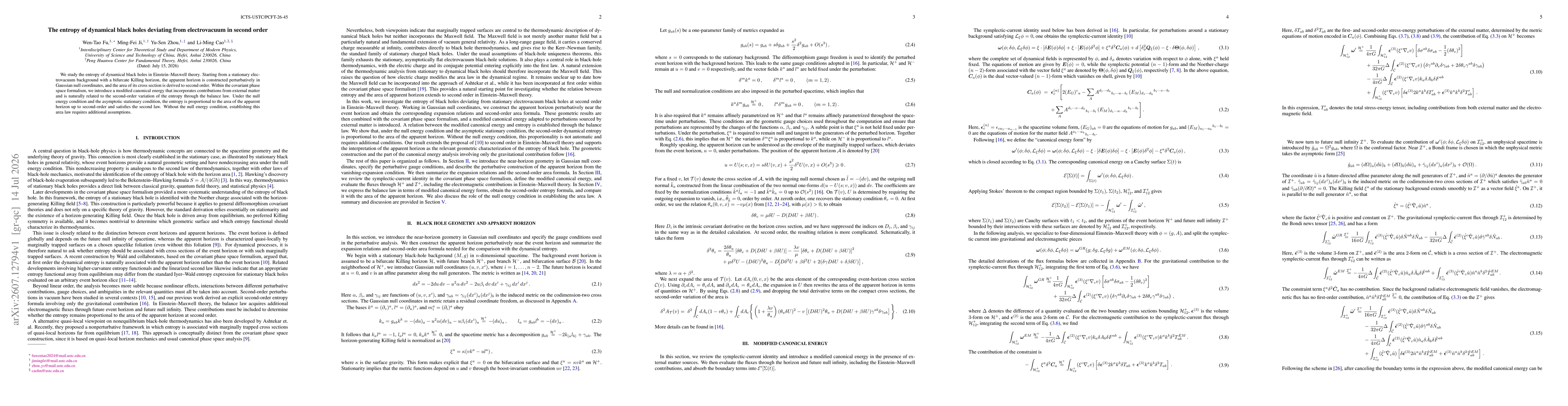 Thumbnail for The entropy of dynamical black holes deviating from electrovacuum in second order