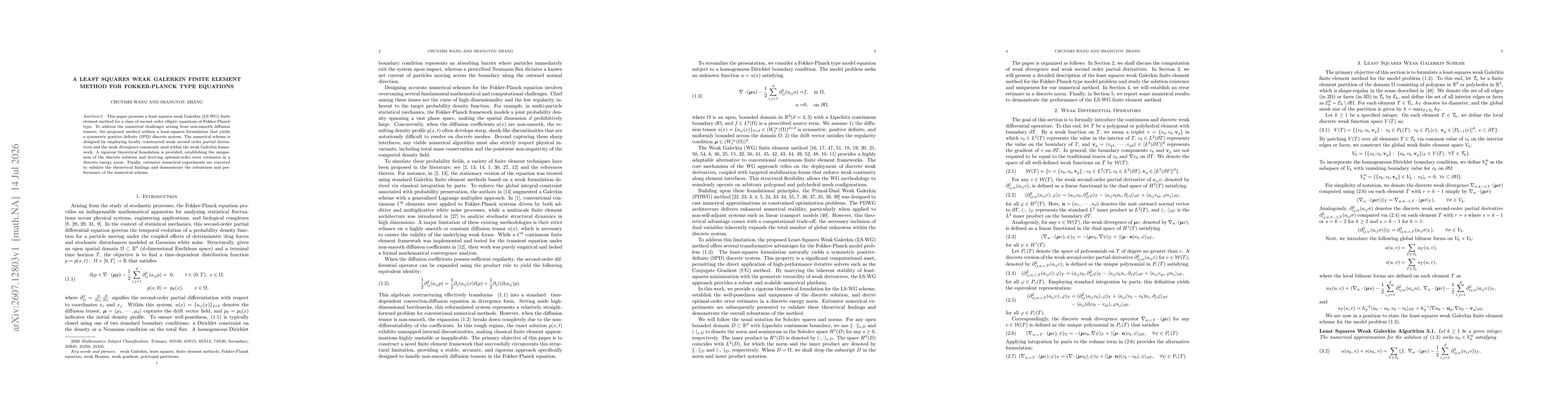 Thumbnail for A Least Squares Weak Galerkin Finite Element Method for Fokker-Planck Type Equations