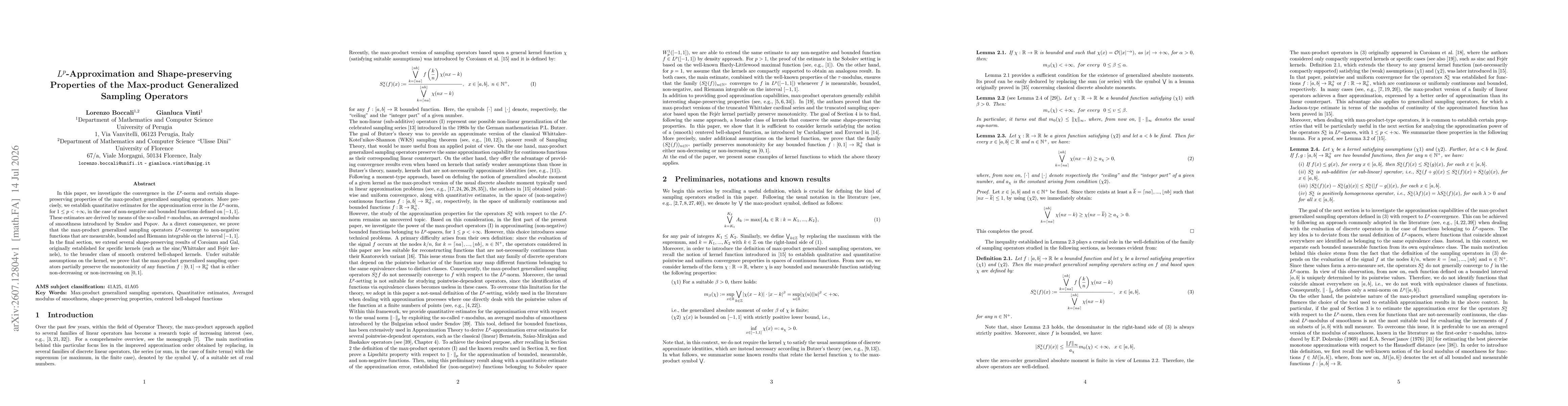 Thumbnail for L^{p}-Approximation and Shape-preserving Properties of the Max-product Generalized Sampling Operators